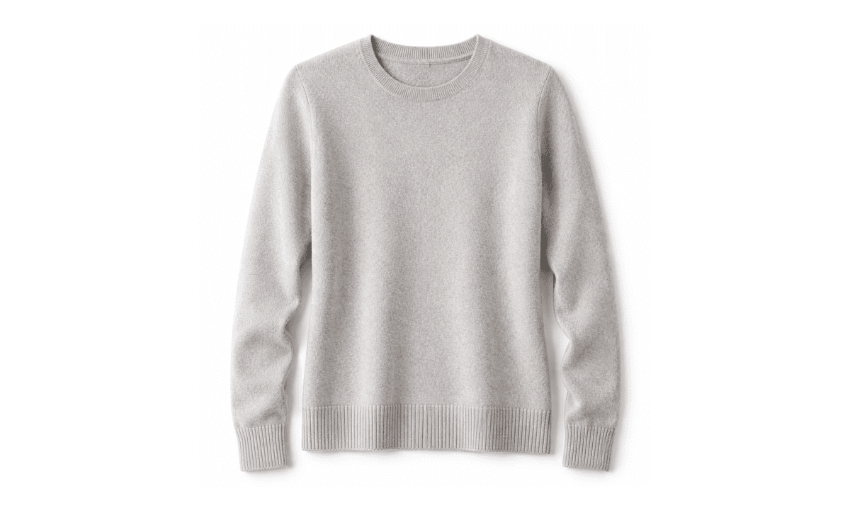 Women's 100% cashmere crew-neck pullover sweater, knitted, with ribbed cuffs